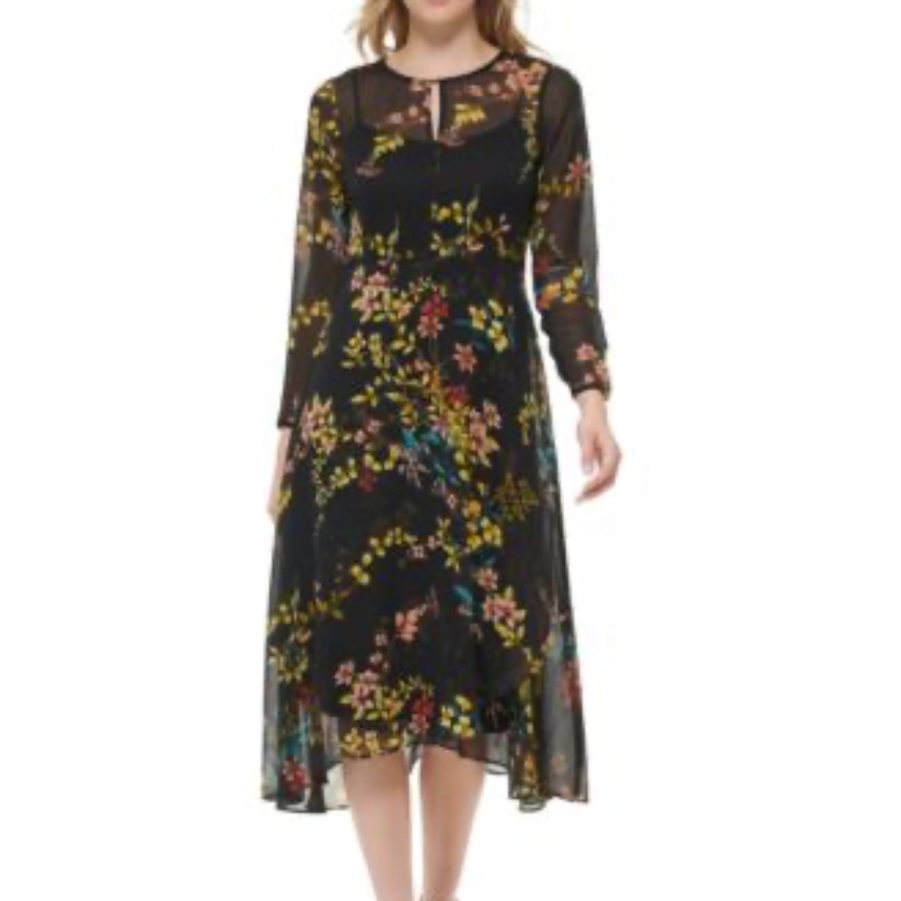 Tommy Hilfiger Women's Zelda Floral-Print Chiffon Midi Dress - Size 14